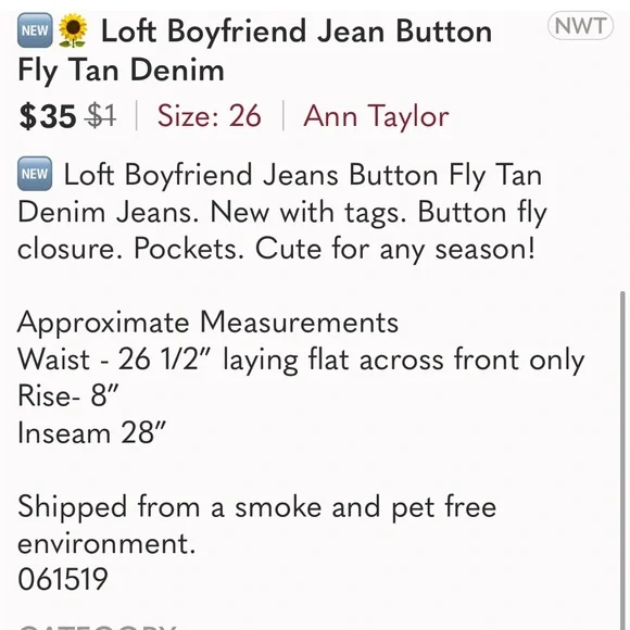 Ann Taylor Women's Boyfriend Jeans in Tan 26/2 - Picture 4 of 9